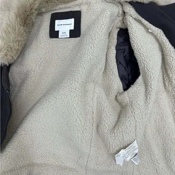 Club Monaco Black Jacket with Cream Faux Fur Collar - Picture 8 of 9
